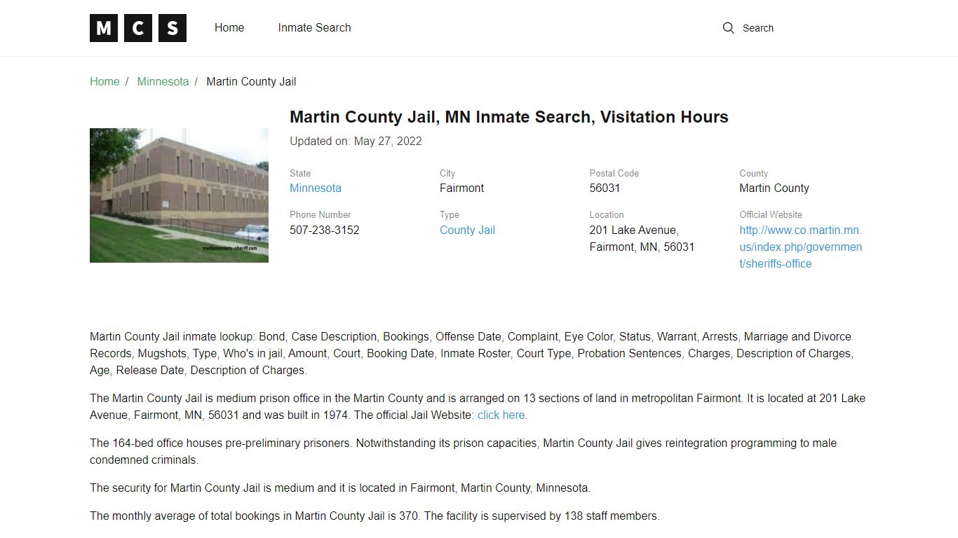 Martin County, MN Jail Inmates Search, Visitation Rules